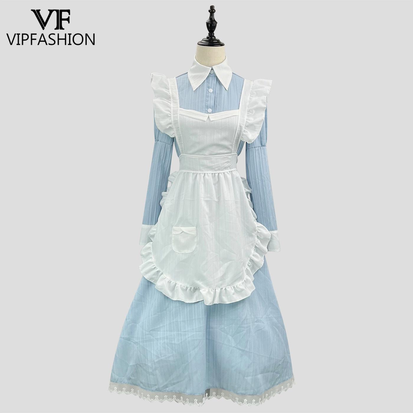 Korean Lifestyle - VIP แฟชั่น Victorian ชุดแม่บ้าน Lolita คอสเพลย์เครื่องแต่งกายแบบดั้งเดิมอังกฤษยาวชุดผ้ากันเปื้อนลูกไม้