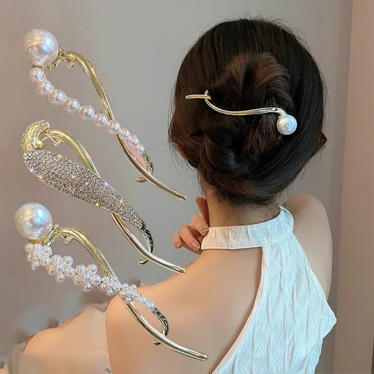 Elegant Glitter ไข่มุกผมคลิปสํ - Korean Women Lifestyle บทวิจารณ์และราคา
